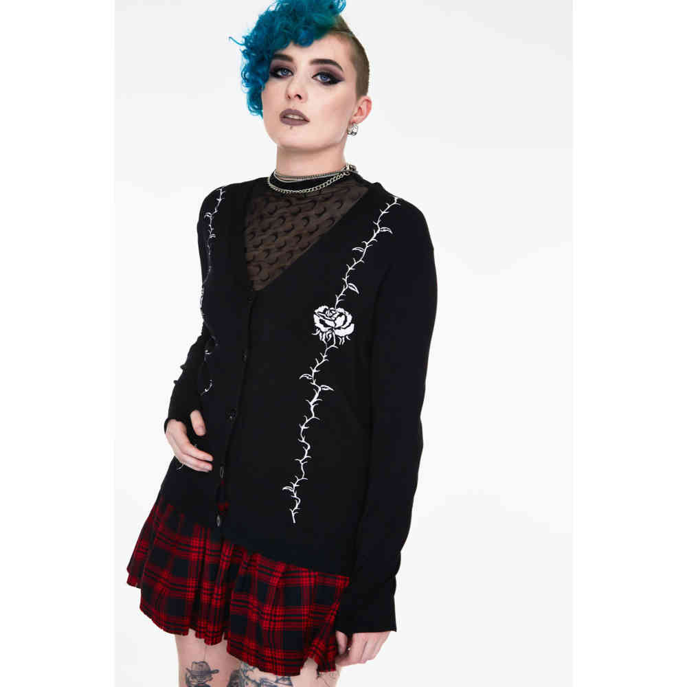 Jawbreaker - Thorns & Roses Thumb Mitten Lange cardigan - Zwart